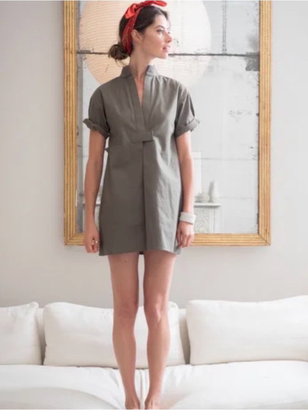 Dharma coat dress with Mandarin Collar in Olive